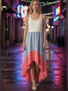 Anthropologie Hutch Capay High Low Colorblock Silk Dress Medium Petite